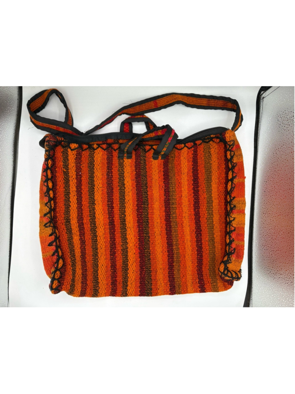 Very Large Handmade Crochet/Woven Shoulder Tote Bag Zipper Pocket 70's Orange - Picture 4 of 6
